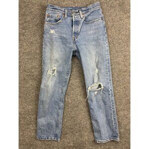 Levis 501 Straight Jeans Womens W26 L26 Light Wash Blue High Rise Distressed